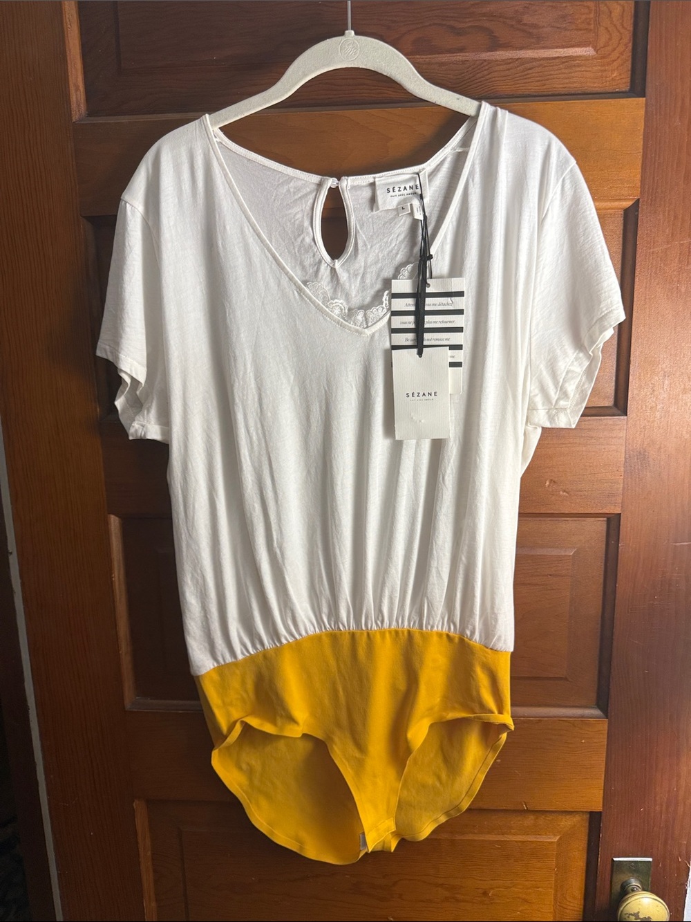 Sezane White Short-Sleeve V-Neck Bodysuit